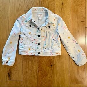 Cat & Jack Kids White Jean Jacket Rainbow Dot Small 6/6x